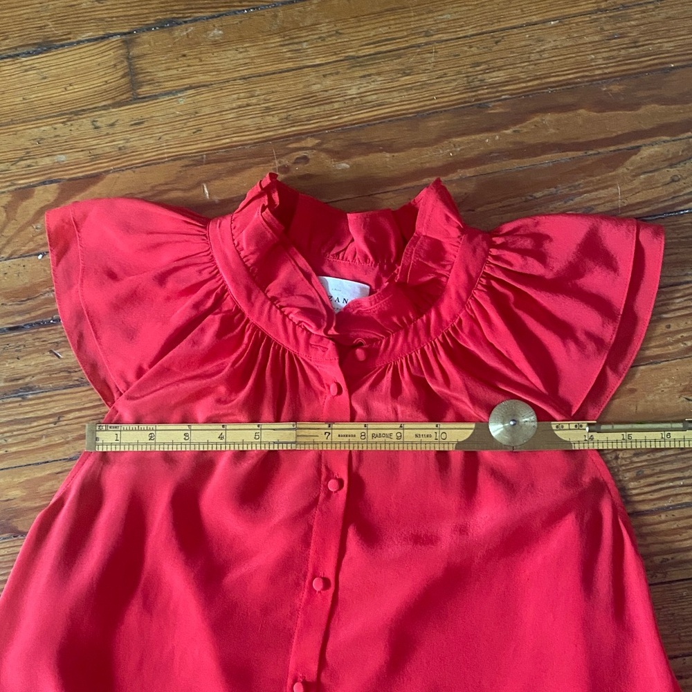 Sezane Silk Red Ruffled Button-Up Blouse - Picture 9 of 12